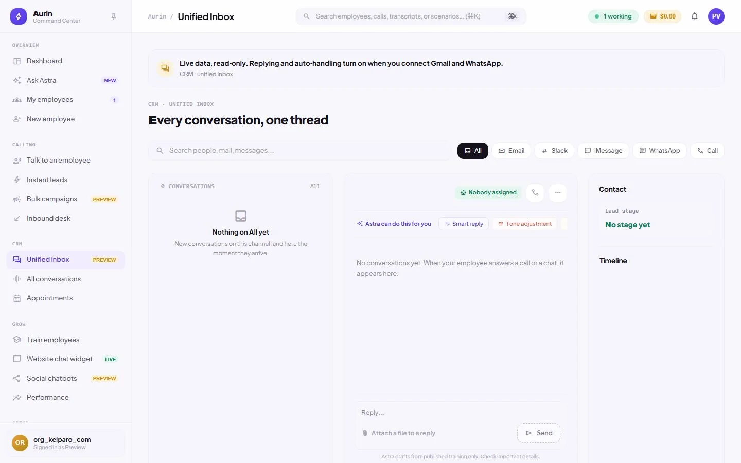 Unified inbox, captured from the running product