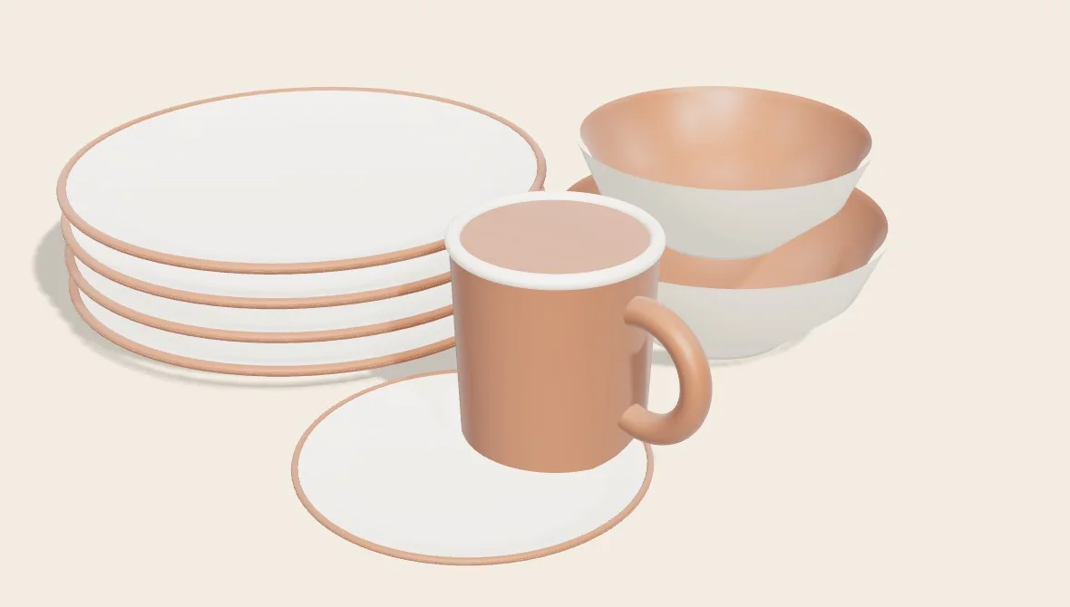 Tidewater stoneware set: four plates, two bowls and a mug